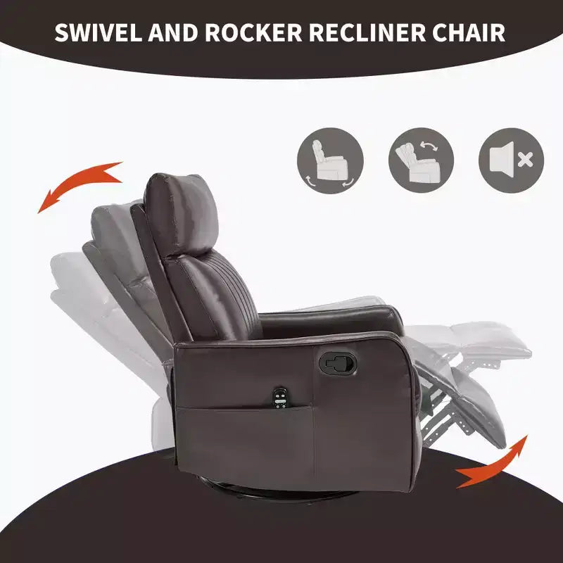 Fauteuil inclinable manuel massant et chauffant en similicuir noir avec fonction bascule et pivot pour salon