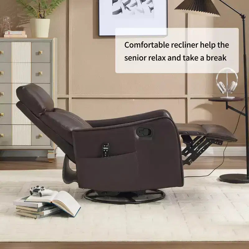 Fauteuil inclinable manuel massant et chauffant en similicuir noir avec fonction bascule et pivot pour salon