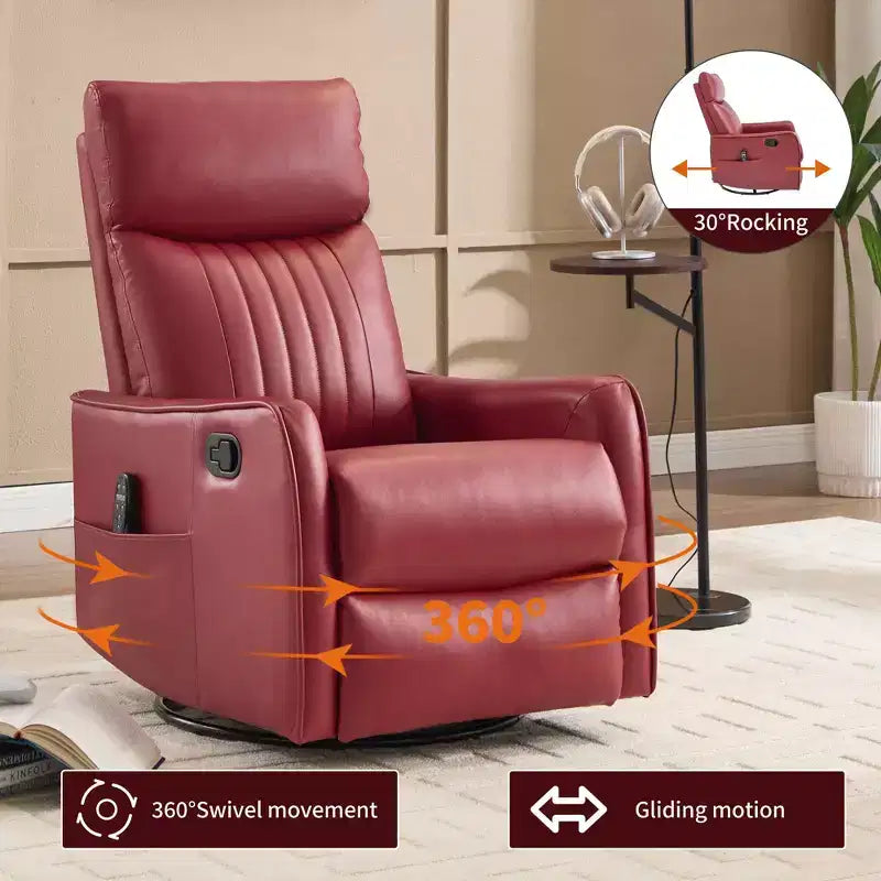 Fauteuil inclinable manuel massant et chauffant en similicuir noir avec fonction bascule et pivot pour salon