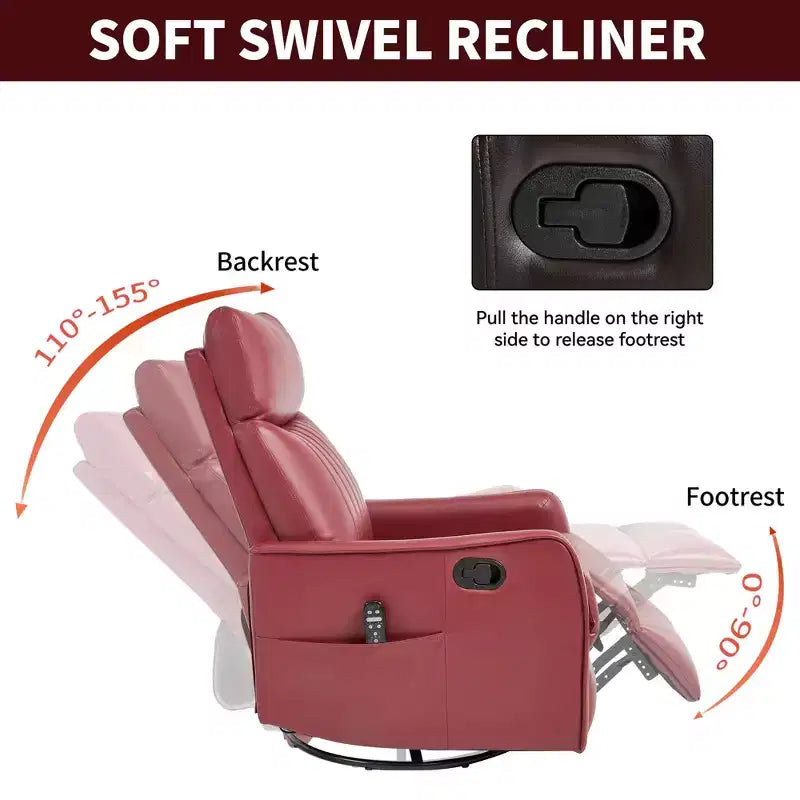 Fauteuil inclinable manuel massant et chauffant en similicuir noir avec fonction bascule et pivot pour salon