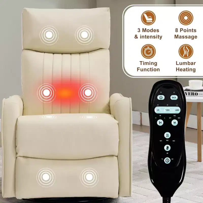 Fauteuil inclinable manuel massant et chauffant en similicuir noir avec fonction bascule et pivot pour salon