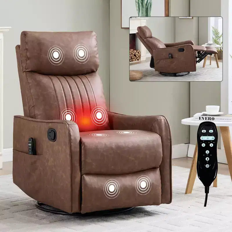 Fauteuil inclinable manuel massant et chauffant en similicuir noir avec fonction bascule et pivot pour salon