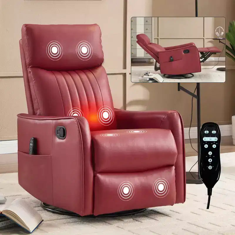 Fauteuil inclinable manuel massant et chauffant en similicuir noir avec fonction bascule et pivot pour salon