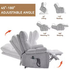 Fauteuils inclinables électriques releveurs à double moteur et position infinie en chenille beige avec massage thermique, jusqu'à 158 kg, avec porte-gobelets cachés