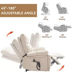 Fauteuils inclinables électriques releveurs à double moteur et position infinie en chenille beige avec massage thermique, jusqu'à 158 kg, avec porte-gobelets cachés