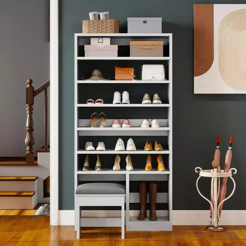 Meuble à chaussures de 180 cm de haut avec rangement ouvert et casier pour bottes hautes pour l'entrée du salon