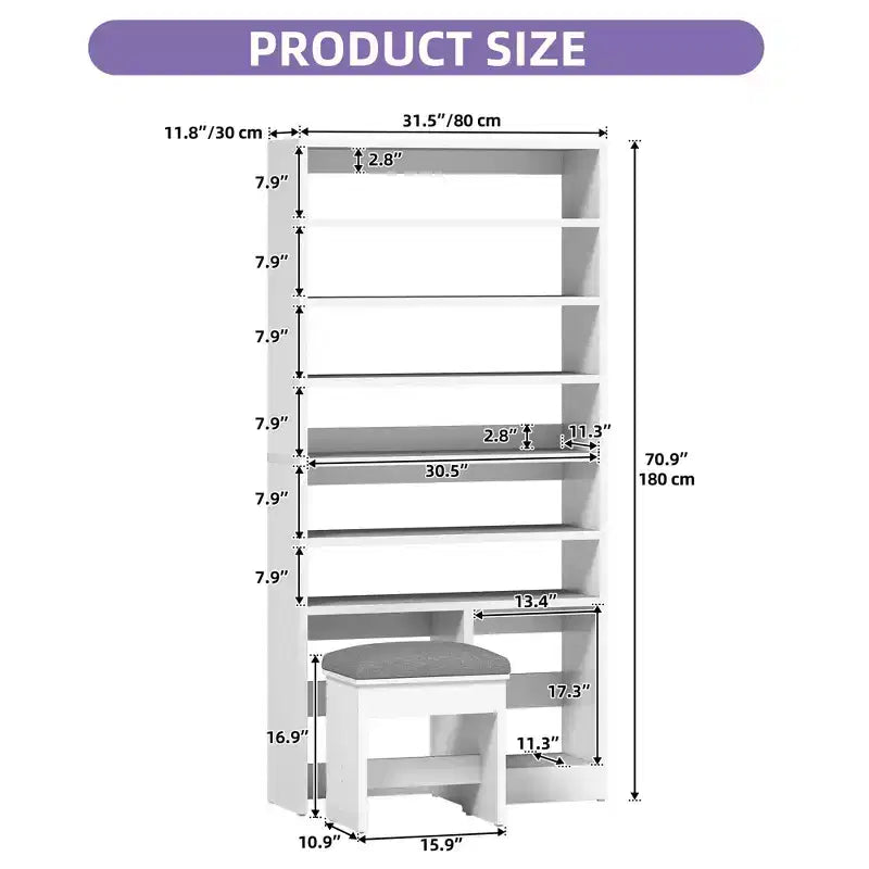 Meuble à chaussures de 180 cm de haut avec rangement ouvert et casier pour bottes hautes pour l'entrée du salon