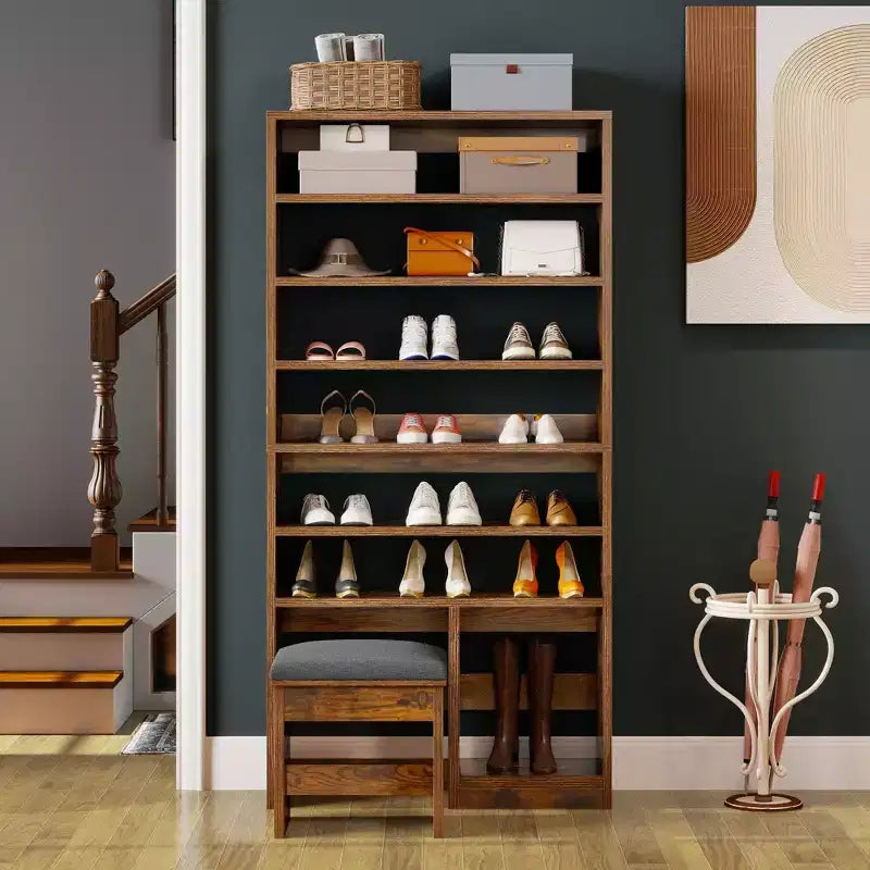 Meuble à chaussures de 180 cm de haut avec rangement ouvert et casier pour bottes hautes pour l'entrée du salon