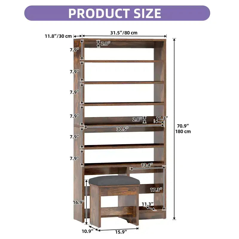Meuble à chaussures de 180 cm de haut avec rangement ouvert et casier pour bottes hautes pour l'entrée du salon