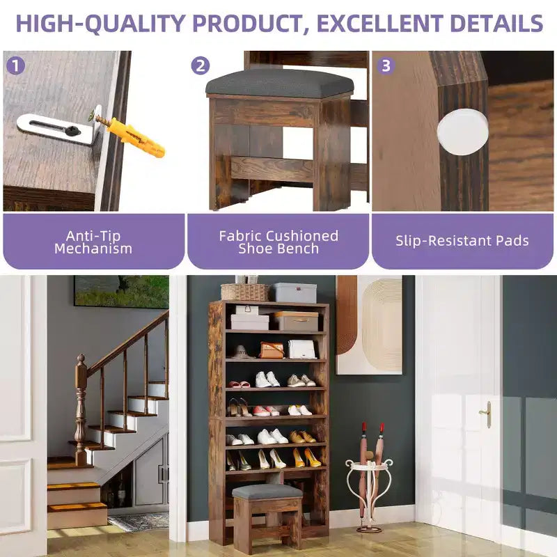 Meuble à chaussures de 180 cm de haut avec rangement ouvert et casier pour bottes hautes pour l'entrée du salon