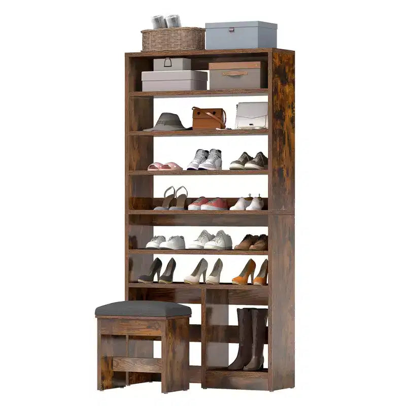Meuble à chaussures de 180 cm de haut avec rangement ouvert et casier pour bottes hautes pour l'entrée du salon