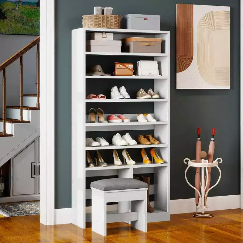 Meuble à chaussures de 180 cm de haut avec rangement ouvert et casier pour bottes hautes pour l'entrée du salon