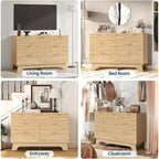 Coiffeuse de chambre à coucher à tiroirs de 47 pouces, coiffeuse moderne médiévale à poignée dorée, armoire à tiroirs rainurés, armoire de rangement en chêne