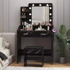 Coiffeuse Acekool avec Miroir, Ampoules, Chaise, Tiroirs et Prises de Courant pour Chambre ou Salon