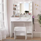 Coiffeuse Acekool avec Miroir, Ampoules, Chaise, Tiroirs et Prises de Courant pour Chambre ou Salon