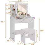 Coiffeuse Acekool avec Miroir, Ampoules, Chaise, Tiroirs et Prises de Courant pour Chambre ou Salon