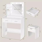 Coiffeuse Acekool avec Miroir, Ampoules, Chaise, Tiroirs et Prises de Courant pour Chambre ou Salon