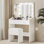 Coiffeuse Acekool avec Miroir, Ampoules, Chaise, Tiroirs et Prises de Courant pour Chambre ou Salon