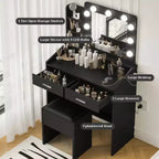 Coiffeuse Acekool avec Miroir, Ampoules, Chaise, Tiroirs et Prises de Courant pour Chambre ou Salon