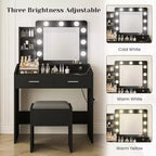 Coiffeuse Acekool avec Miroir, Ampoules, Chaise, Tiroirs et Prises de Courant pour Chambre ou Salon