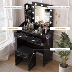 Coiffeuse Acekool avec Miroir, Ampoules, Chaise, Tiroirs et Prises de Courant pour Chambre ou Salon