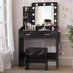 Coiffeuse Acekool avec Miroir, Ampoules, Chaise, Tiroirs et Prises de Courant pour Chambre ou Salon