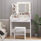 Coiffeuse Acekool avec Miroir, Ampoules, Chaise, Tiroirs et Prises de Courant pour Chambre ou Salon