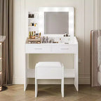 Coiffeuse Acekool avec Miroir, Ampoules, Chaise, Tiroirs et Prises de Courant pour Chambre ou Salon