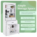 Meuble haut de rangement avec portes et tiroirs, 198 cm, étagère bibliothèque autoportante, économiseur d'espace de cuisine, blanc