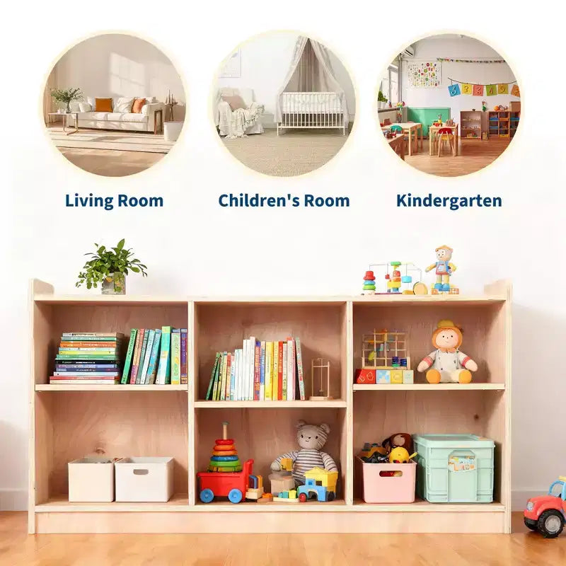 Étagère de rangement Montessori en bois, organisateur de jouets et de livres à 5 compartiments avec séparateurs réglables, bibliothèque pour enfants au fini naturel pour salle de jeux