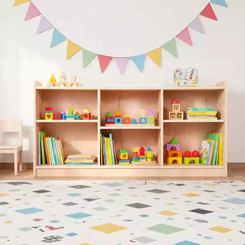 Étagère de rangement Montessori en bois, organisateur de jouets et de livres à 5 compartiments avec séparateurs réglables, bibliothèque pour enfants au fini naturel pour salle de jeux