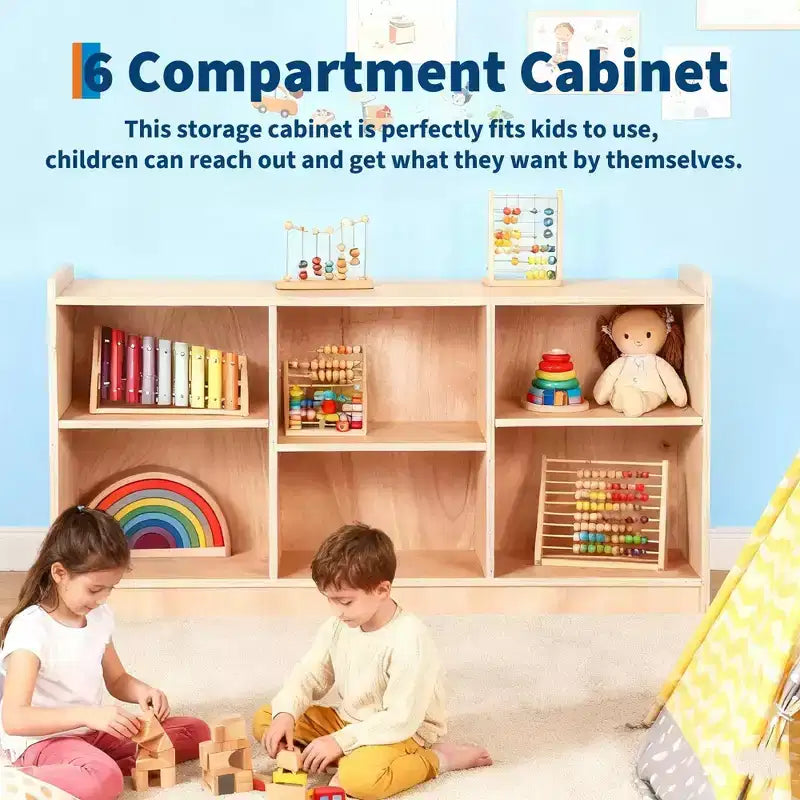 Étagère de rangement Montessori en bois, organisateur de jouets et de livres à 5 compartiments avec séparateurs réglables, bibliothèque pour enfants au fini naturel pour salle de jeux