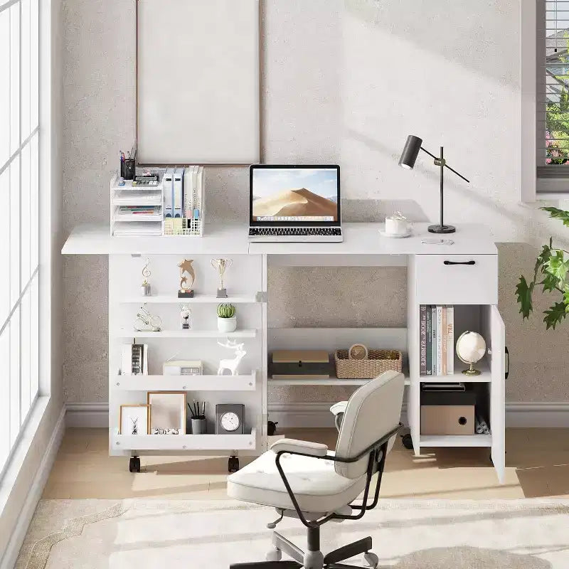 Table pliante pour machine à coudre, station de loisirs créatifs polyvalente avec étagères de rangement et roulettes verrouillables, bureau de couture mobile pour la maison, la chambre