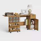 Table pliante pour machine à coudre, station de loisirs créatifs polyvalente avec étagères de rangement et roulettes verrouillables, bureau de couture mobile pour la maison, la chambre