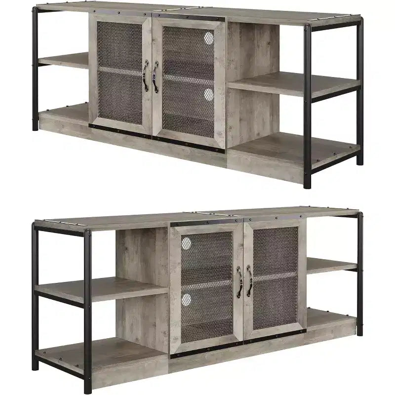 Meuble TV de ferme pour téléviseurs de 65/75 pouces, centre de divertissement avec armoire de rangement, table de console multimédia industrielle