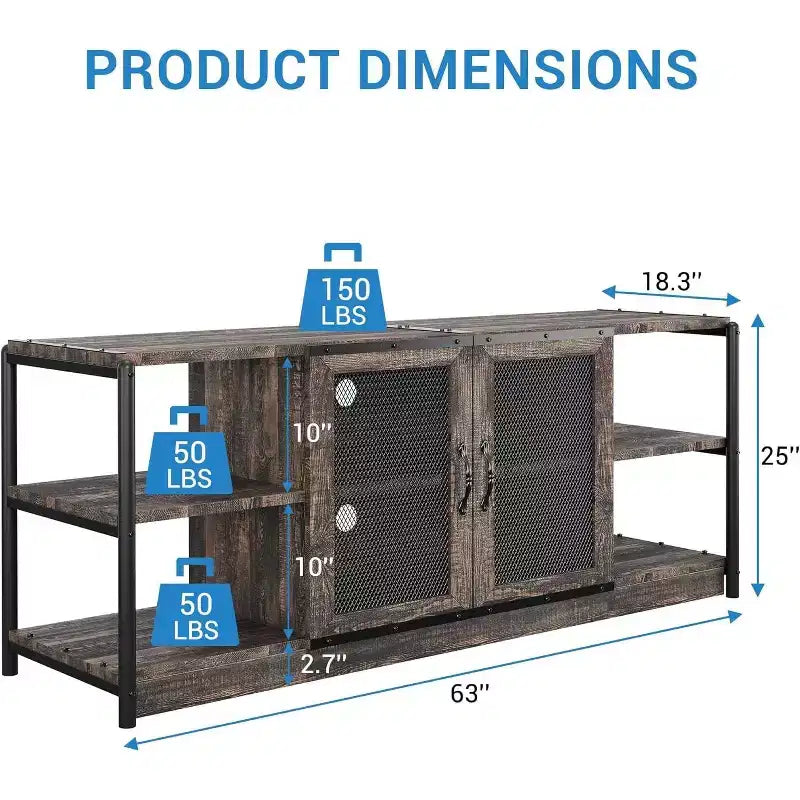 Meuble TV de ferme pour téléviseurs de 65/75 pouces, centre de divertissement avec armoire de rangement, table de console multimédia industrielle