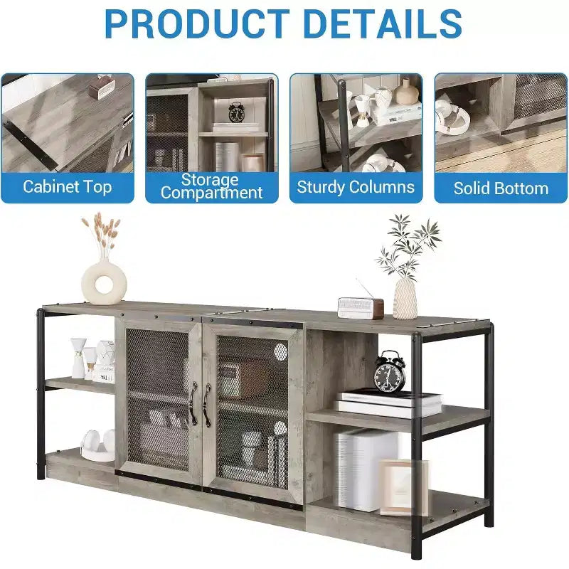 Meuble TV de ferme pour téléviseurs de 65/75 pouces, centre de divertissement avec armoire de rangement, table de console multimédia industrielle