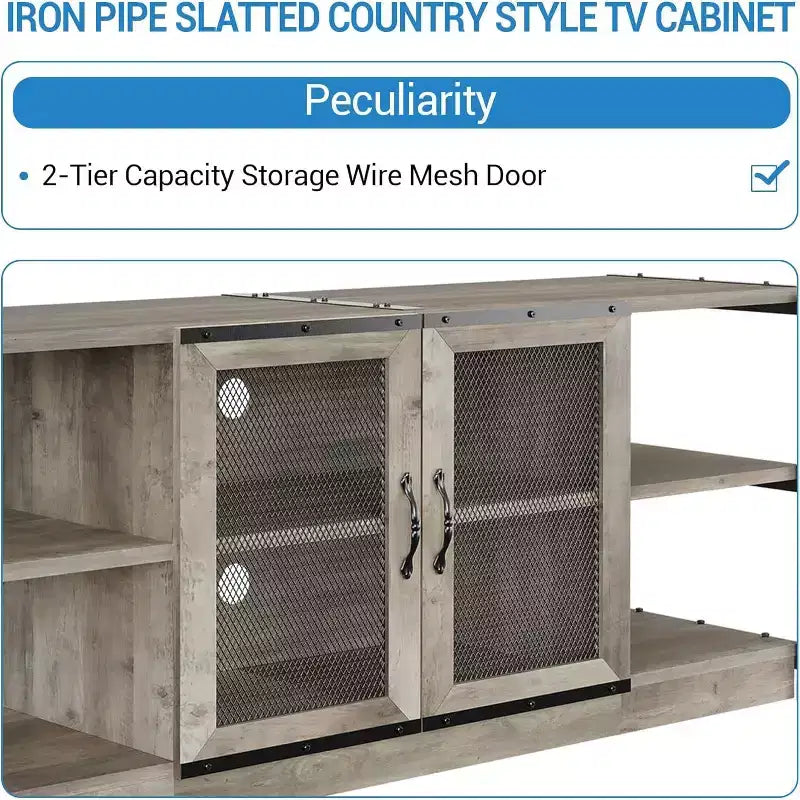 Meuble TV de ferme pour téléviseurs de 65/75 pouces, centre de divertissement avec armoire de rangement, table de console multimédia industrielle