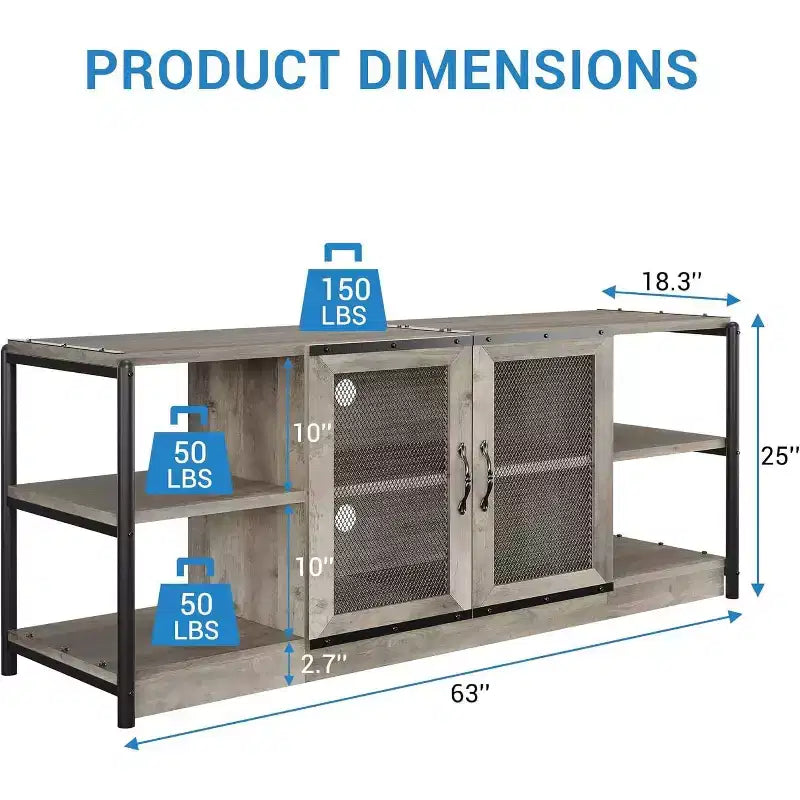 Meuble TV de ferme pour téléviseurs de 65/75 pouces, centre de divertissement avec armoire de rangement, table de console multimédia industrielle