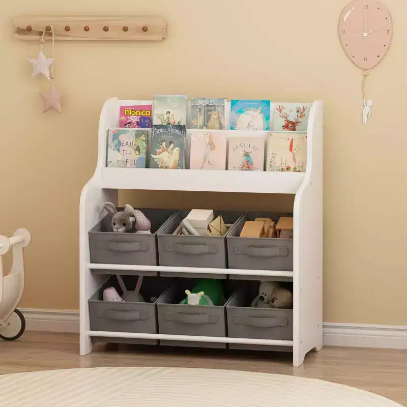 MAYEERTY Étagère de rangement avec 6 bacs de rangement en tissu, bibliothèque multifonctionnelle pour enfants et organisateur de jouets Blanc