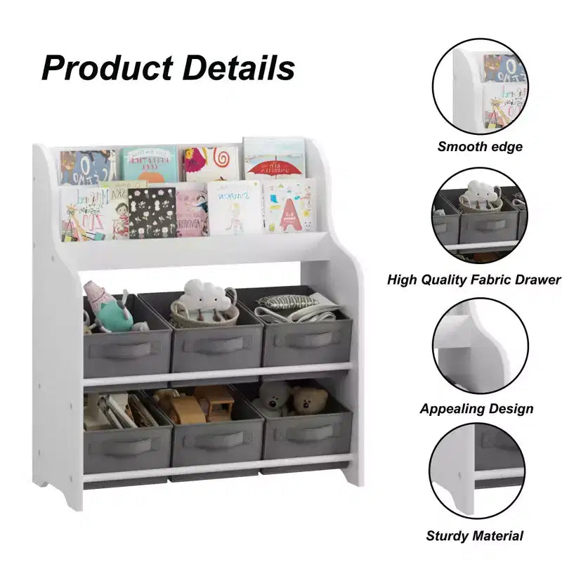 MAYEERTY Étagère de rangement avec 6 bacs de rangement en tissu, bibliothèque multifonctionnelle pour enfants et organisateur de jouets Blanc