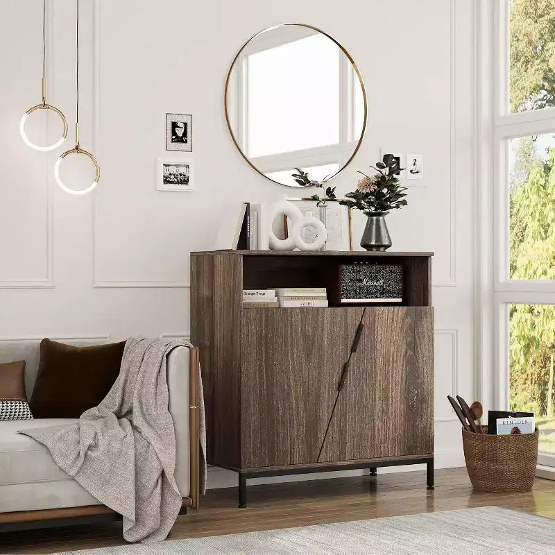 Bahut de porte, buffet autoportant en bois moderne, meuble de rangement avec étagères réglables