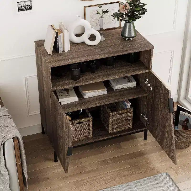 Bahut de porte, buffet autoportant en bois moderne, meuble de rangement avec étagères réglables
