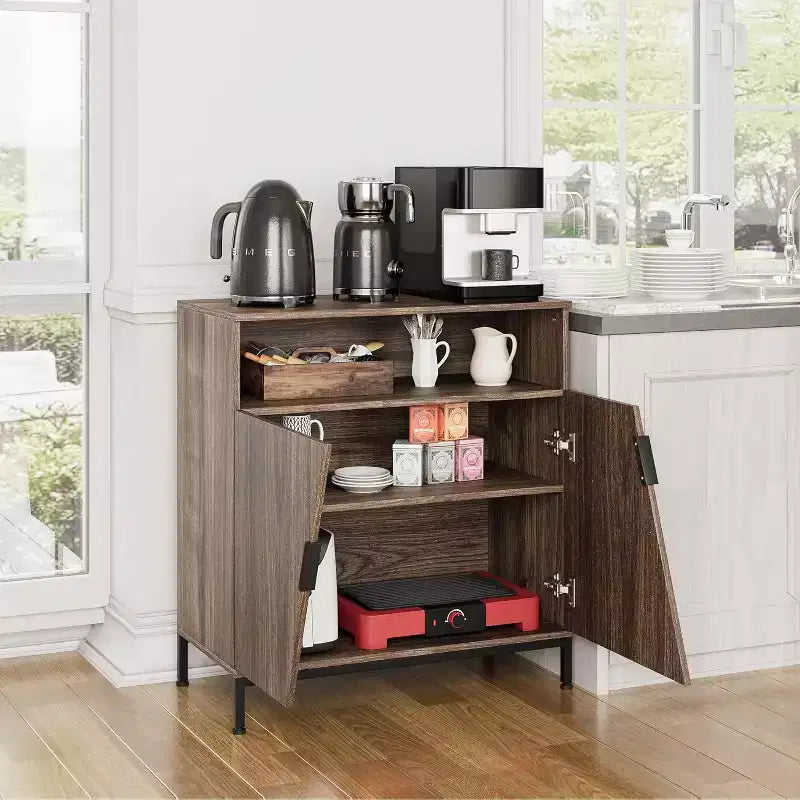 Bahut de porte, buffet autoportant en bois moderne, meuble de rangement avec étagères réglables