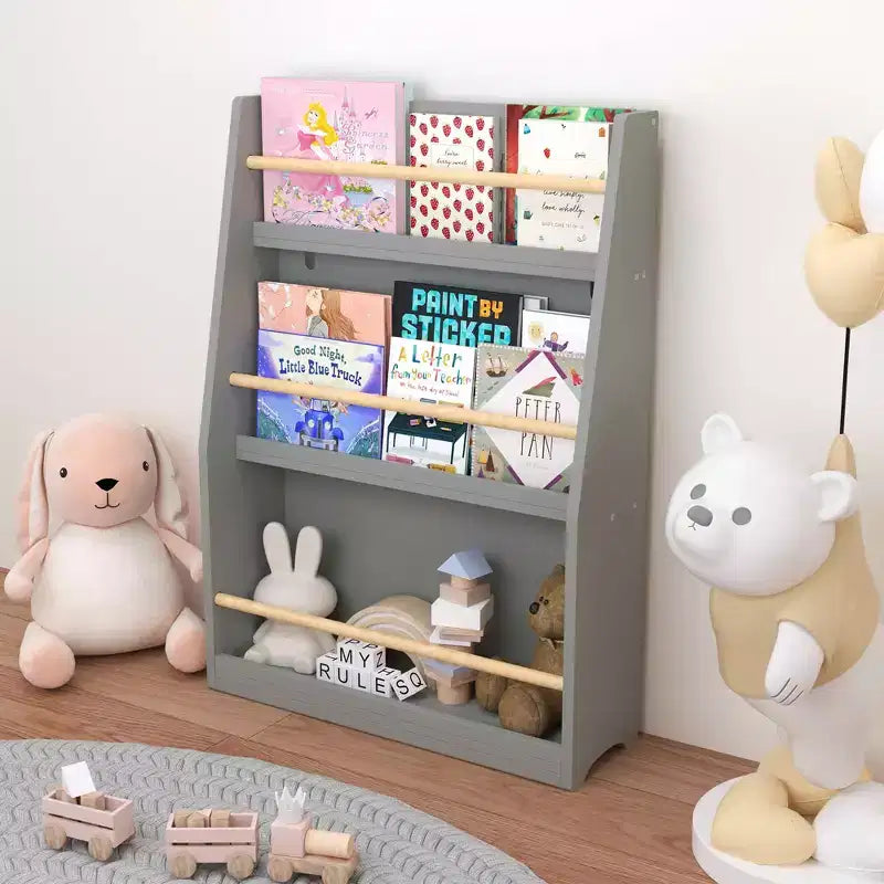 MAYEERTY Étagère à Livres pour Enfants à 3 Niveaux, Étagère de Rangement pour Livres, Aide à Maintenir l'Ordre dans les Chambres d'Enfants, Salles de Jeux et Salles de Classe, Gris