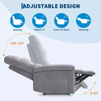 Fauteuil inclinable manuel pour adultes, canapé simple ergonomique en tissu avec support lombaire, poche latérale, fauteuil inclinable réglable pour salon, chambre à coucher