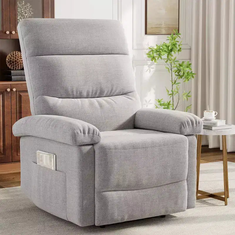 Fauteuil inclinable manuel pour adultes, canapé simple ergonomique en tissu avec support lombaire, poche latérale, fauteuil inclinable réglable pour salon, chambre à coucher