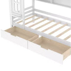 Lit cabane jumeau/double en bois massif avec tiroirs/étagères de rangement, design de fenêtre enfantin - ModernLuxe