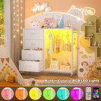 Besiost Portant à Vêtements, Commodes avec Station de Charge et Lumière LED, Commode à 4 Tiroirs pour Chambre à Coucher