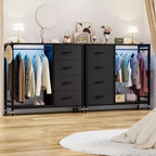 Besiost Portant à Vêtements, Commodes avec Station de Charge et Lumière LED, Commode à 4 Tiroirs pour Chambre à Coucher